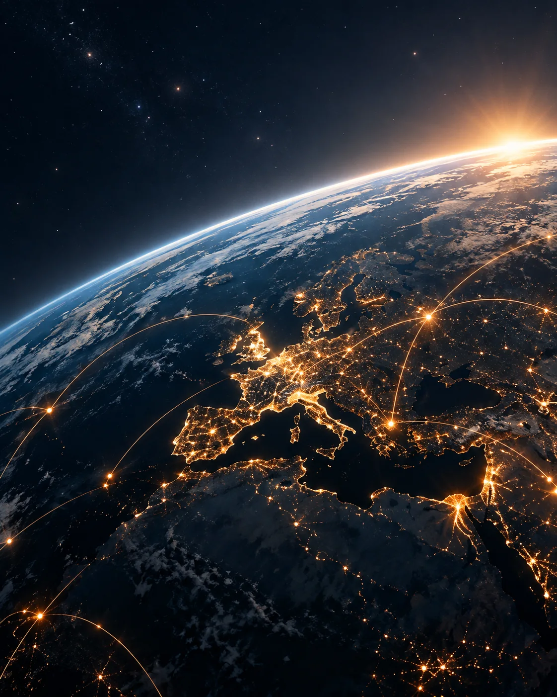 Vue nocturne de l'Europe depuis l'espace