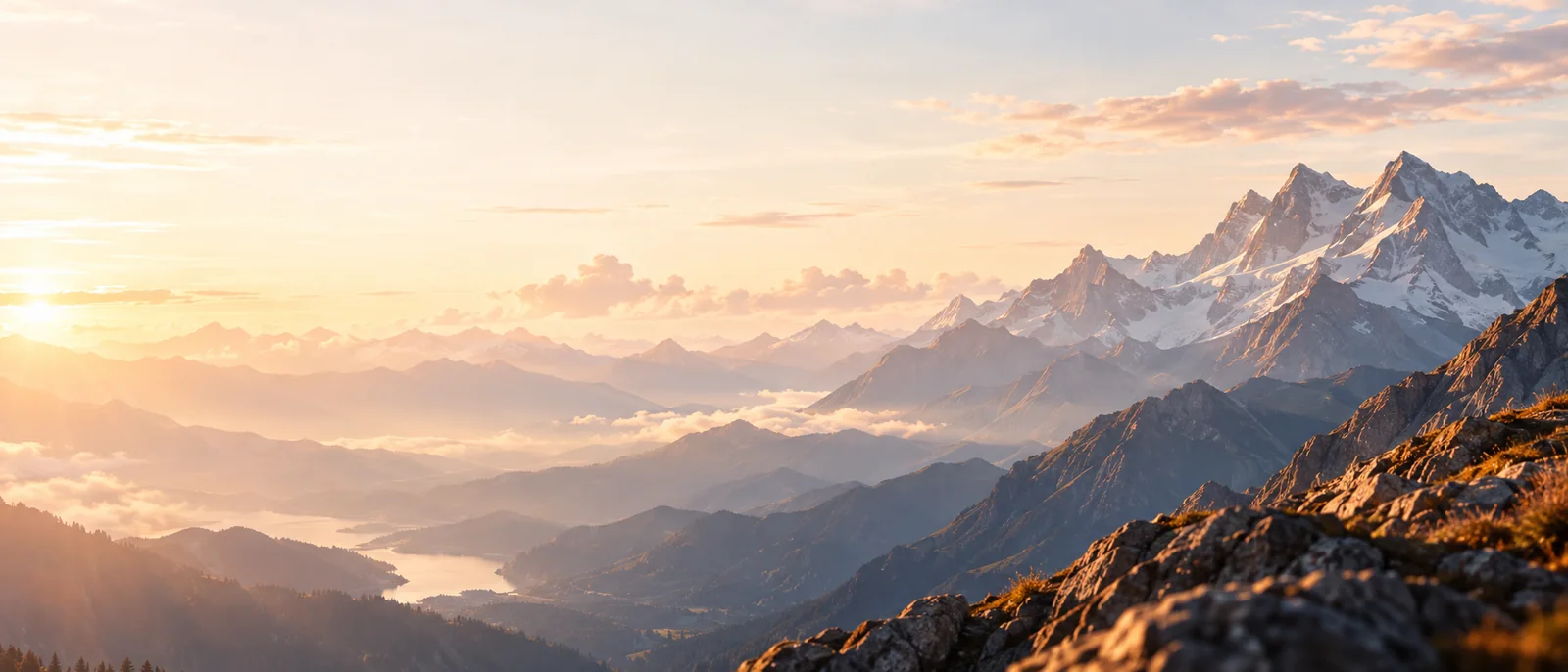 Panorama de montagnes au coucher du soleil